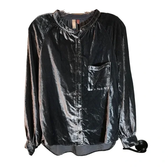 Anthropologie Pilcro Velvet blouse Women S gray Femme Button down Shirt - Picture 1 of 11